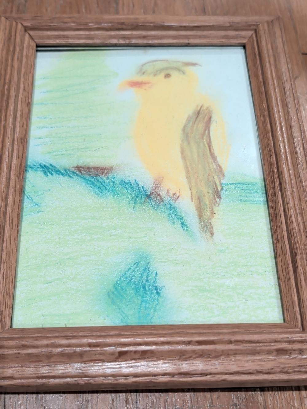 Framed Yellow Bird Pastel Art Piece  - Handmade